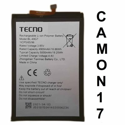 Tecno Camon 17 Battery Original Replacement Price in Pakistan